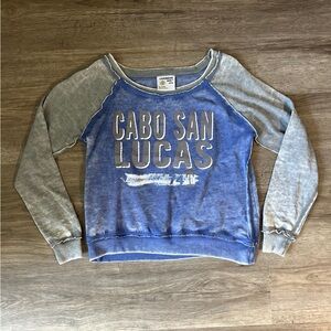 Caribbean Side Cabo San Lucas Graphic Blue and Gray Scoop Crew Neck Sweater